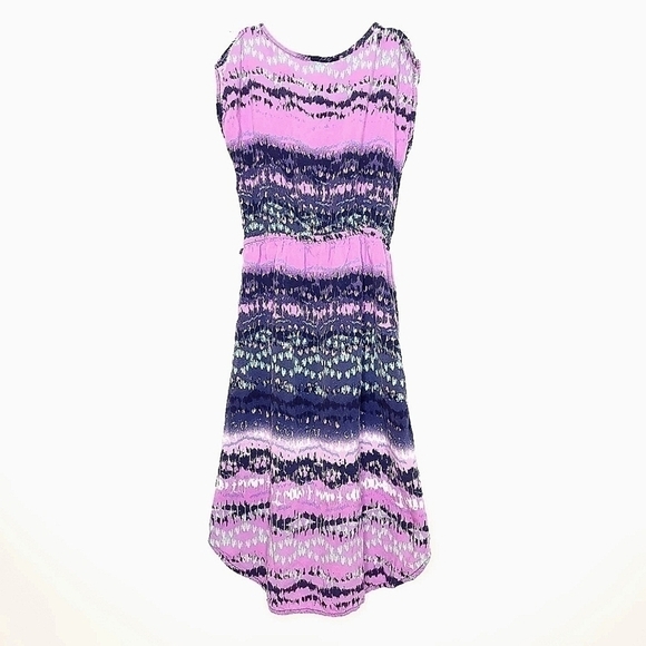 🌶️Tribal Print Girl's Pink and Blue Patterned Sleeveless Dress w/ Round Neck - Picture 6 of 9